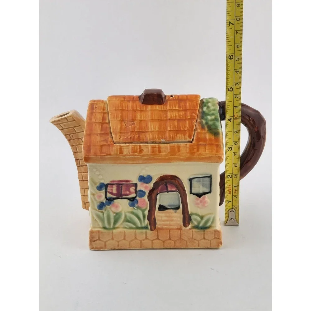 Teapot Thatched‎ Roof Cottage House Hand Painted Vintage Japan